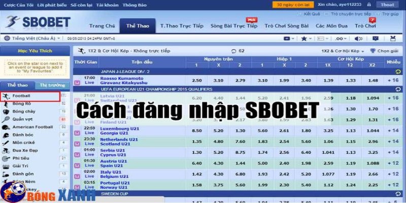 Đăng nhập tài khoản đã đăng ký lên hệ thống Sbobet